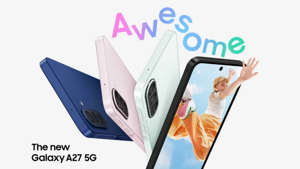 Samsung Galaxy A27 5G dengan layar Super AMOLED 6,7 inci, chipset Snapdragon 6 Gen 3, kamera 50MP OIS, dan fitur AI terbaru.